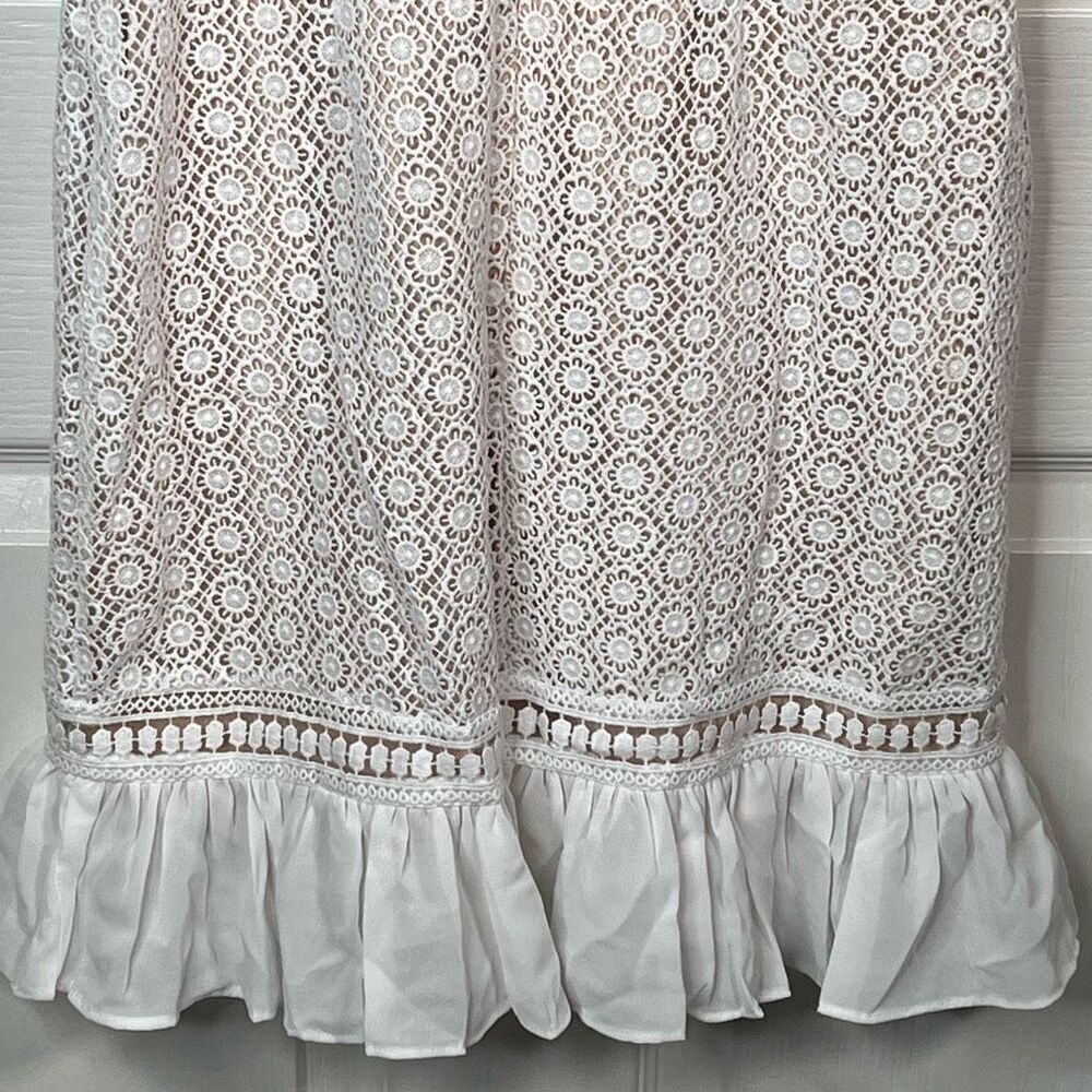 Lov Posh Sz M White Lace Mini Dress Ruffle Trim - Picture 9 of 14